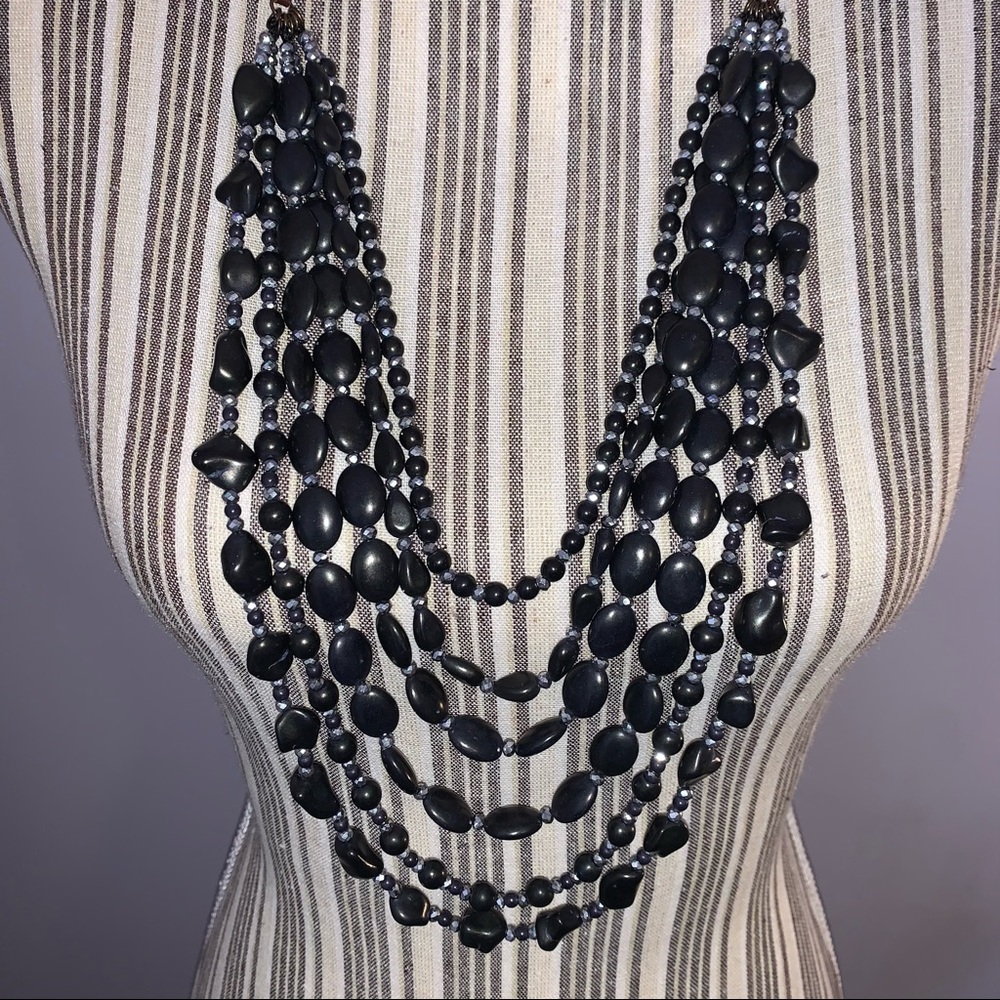 Multi-Layer Black & Silver Beaded Necklace - image 1